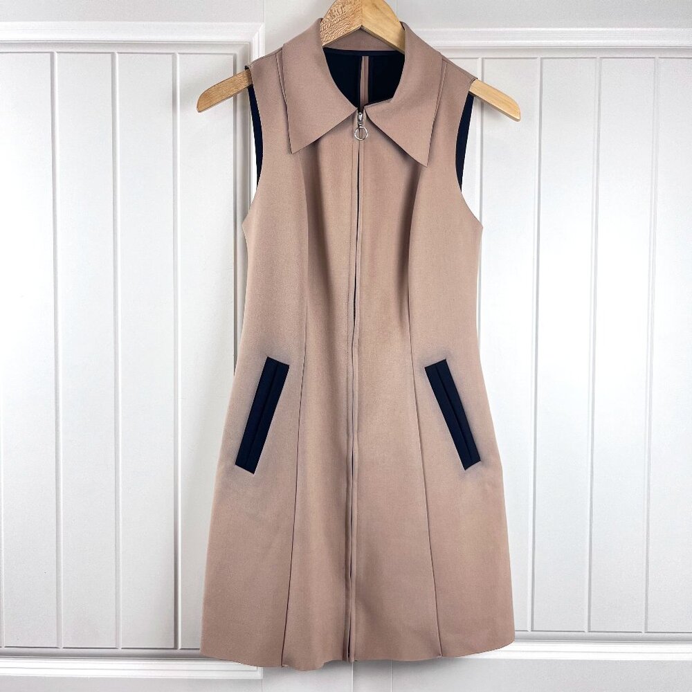 Forever 21 Structured Zip Front Collar Dress Beige & Black Women's Small